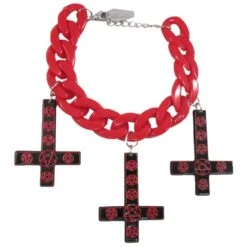 Inverted Cross Pentagram Bracelet Red