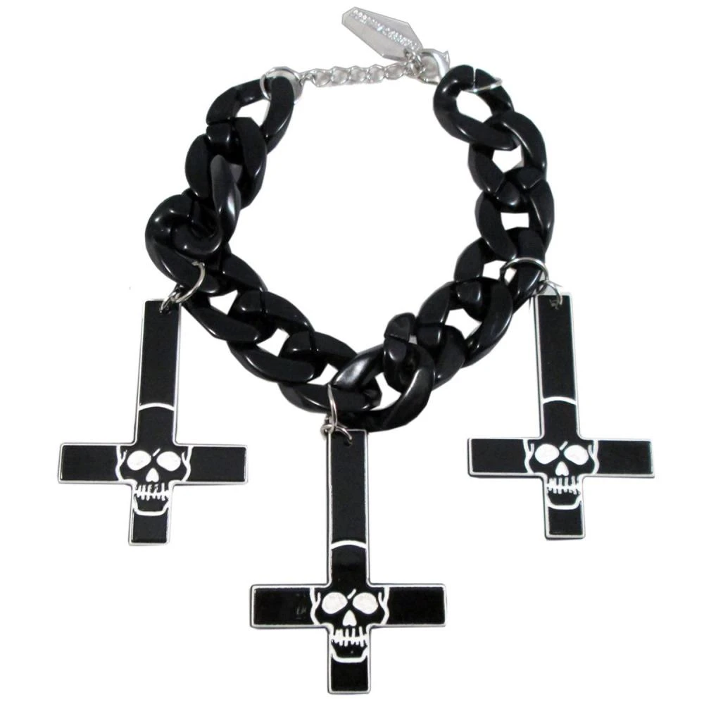 Inverted Cross Skull Bracelet Black 3 Inverted Cross Skull Bracelet Black