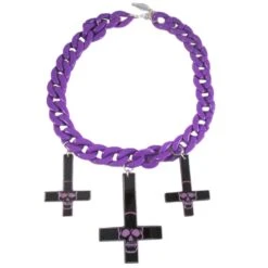 Inverted Cross Skull Necklace Purple