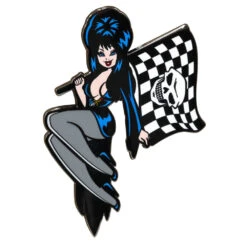 Elvira Racing Flag Skull Enamel Pin
