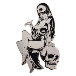 Elvira Silver Comic Skull Enamel Pin