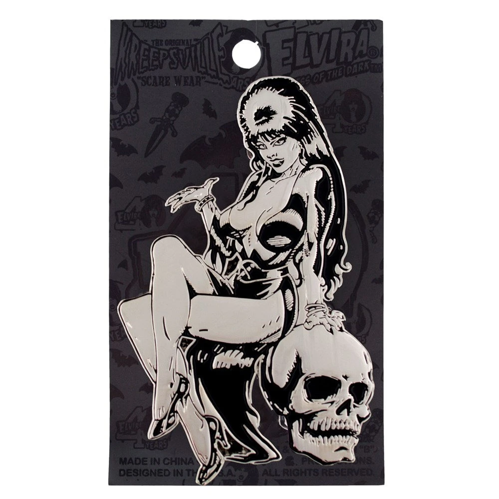Elvira Silver Comic Skull Enamel Pin 4 Elvira Silver Comic Skull Enamel Pin - Image 2