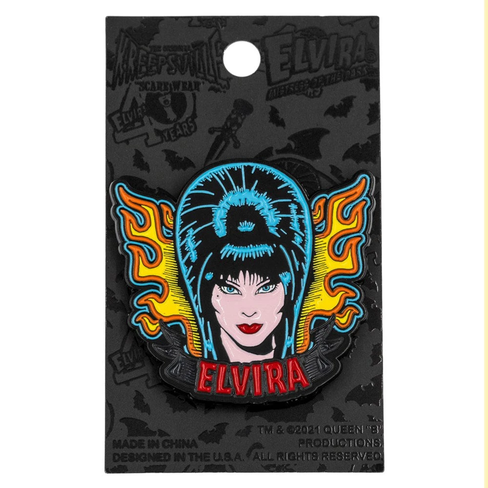 Elvira Tattoo Flames Enamel Pin 4 Elvira Tattoo Flames Enamel Pin - Image 2