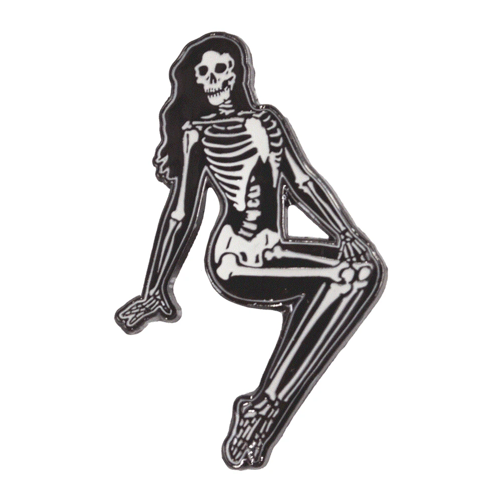 Skeleton Pin-up Girl Sitting Enamel Pin 3 Skeleton Pin-up Girl Sitting Enamel Pin