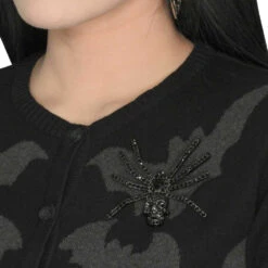 Dia Spider Skull Brooch Black -Kreepsville Shop BRSSB 3