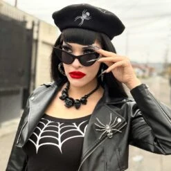 Dia Spider Skull Brooch Clear -Kreepsville Shop BRSSC 4