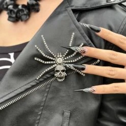 Dia Spider Skull Brooch Clear -Kreepsville Shop BRSSC 5