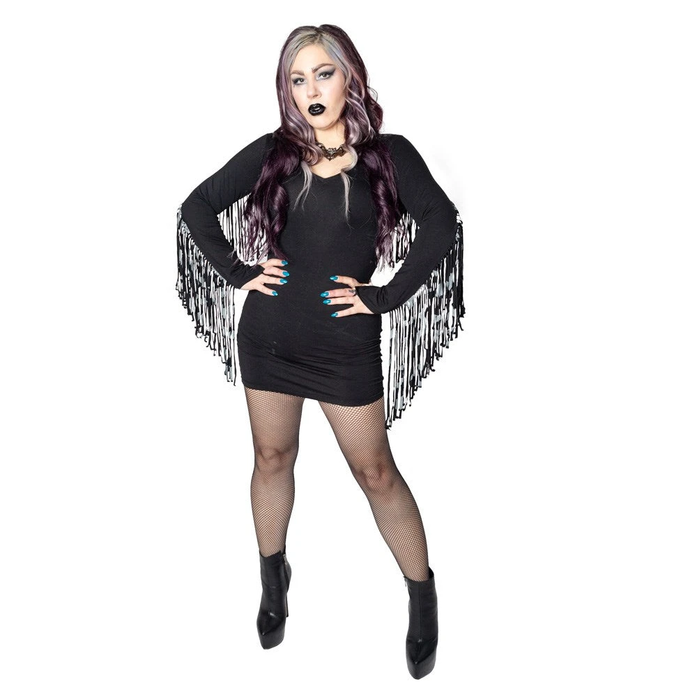 Fringe Bat Attack Black Bodycon Dress 5 Fringe Bat Attack Black Bodycon Dress - Image 3