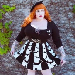 Bat Stripe White Skater Dress -Kreepsville Shop DRSKBSW 4