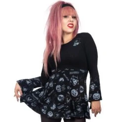 Spookshow Bell Sleeve Babydoll Top Blk/Grey -Kreepsville Shop DRSKSSBG 3 9bf2e170 23e9 47e9 96d9 00b6c364443a