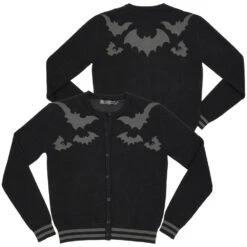 Bat Flock Grey Cardigan -Kreepsville Shop GCBFG 3