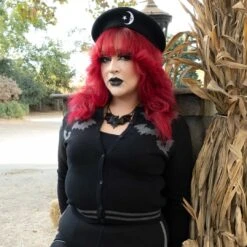 Bat Flock Grey Cardigan -Kreepsville Shop GCBFG 5