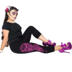 Dia De Los Muertos Pink Capri Leggings -Kreepsville Shop GCPDDP 3
