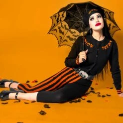 Trick Or Treat Stripe Capri Leggings -Kreepsville Shop GCPTTS 4