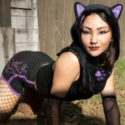 Black Cat Horror Hood -Kreepsville Shop GHHCB 5