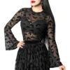 Bat Repeat Mesh Bell Sleeve Top -Kreepsville Shop GMTBRBS