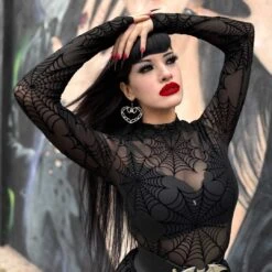 Spiderweb Mesh Mock Neck Top -Kreepsville Shop GMTSWNT 4