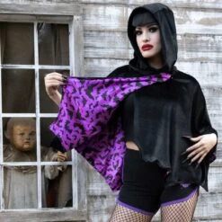 Bat Wing Velvet Purple Short Cape -Kreepsville Shop GSCBWVB 4