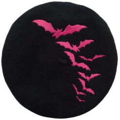 Bat Repeat Pink Beret Hat -Kreepsville Shop HBBBRPK 3