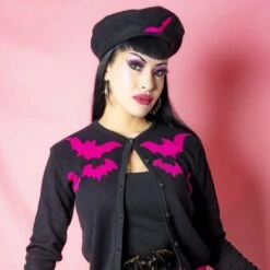 Bat Repeat Pink Beret Hat -Kreepsville Shop HBBBRPK 4