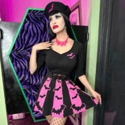 Bat Repeat Pink Beret Hat -Kreepsville Shop HBBBRPK 5