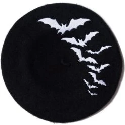 Bat Repeat White Beret Hat -Kreepsville Shop HBBBR 4