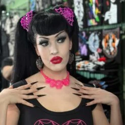 Spiderweb Hair Claw Clip Pink 11 Spiderweb Hair Claw Clip Pink -Kreepsville Shop HCCSWP 5