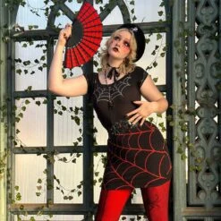 Spiderweb Scallop Fan Red -Kreepsville Shop HWFEWR 4