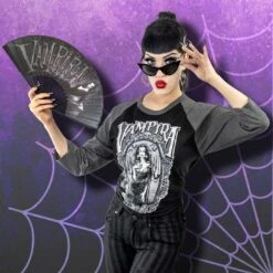 Vampira Coffin Fabric Fan -Kreepsville Shop HWFVC 5
