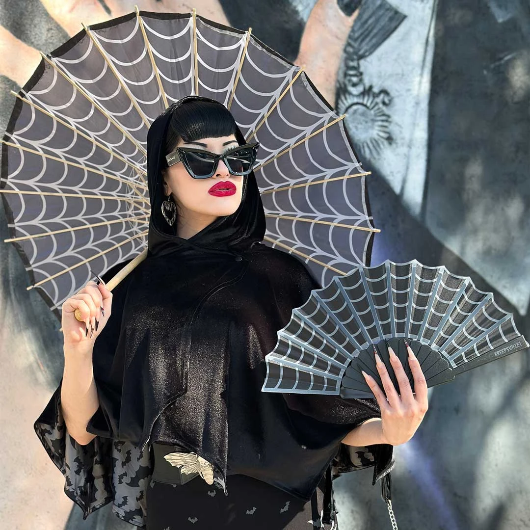 Spiderweb Grey And Black Fabric Parasol 6 Spiderweb Grey And Black Fabric Parasol - Image 4