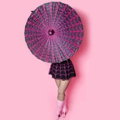 Spiderweb Pink And Black Fabric Parasol -Kreepsville Shop HWPSWP 3