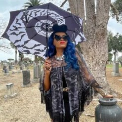 Skull Handle Bat Swirl Umbrella -Kreepsville Shop HWSHUBS 4