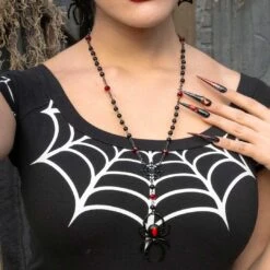 Black Widow Spider Rosary Charm Necklace -Kreepsville Shop JNBWS 5