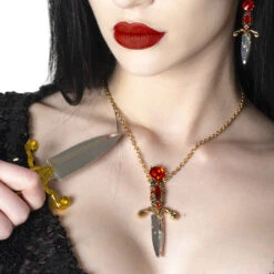 Elvira Dagger Necklace Red 10 Elvira Dagger Necklace Red -Kreepsville Shop JNEDR 4