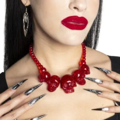 Skull Collection Necklace Red Glitter -Kreepsville Shop JNSCRG 4