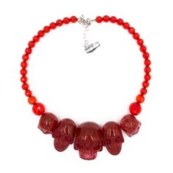 Skull Collection Necklace Red Glitter