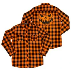Pumpkin Face Orange Flannel Shirt -Kreepsville Shop MSFPF 4