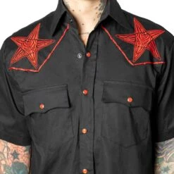 Kreepsville 666 Hellbilly Baphomet Western Shirt Red -Kreepsville Shop MSWHBR 4