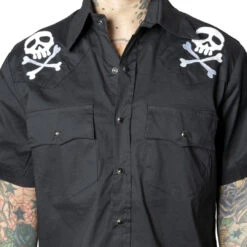 Harlock Skull X Bones Western Shirt -Kreepsville Shop MSWHSXB 4