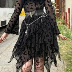 Bat Repeat Mesh Tiered Midi Skirt -Kreepsville Shop SKMBRT 4