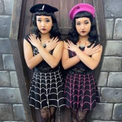 Spiderweb Pink Skater Skirt 9 Spiderweb Pink Skater Skirt -Kreepsville Shop SKSWP 4